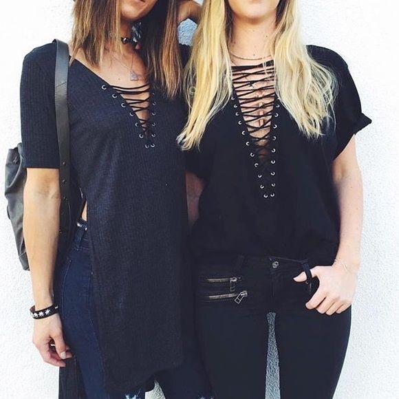 LF Tops - LF oversized lace up tee